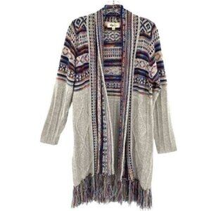 Haptics Holly Harper Boho Multicolored Fringe Knit Long Cardigan Sweater